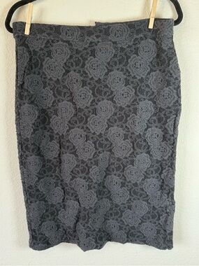 Anthro Maeve Black Floral Lace Pencil Skirt Lined Women’s M